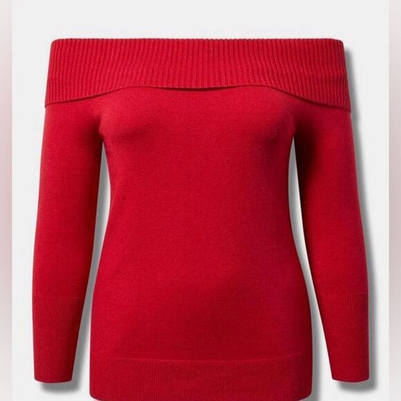 Torrid Pullover Off Shoulder Blouse Sweater Red Minimalist Longsleeve Size 1 - Picture 5 of 11